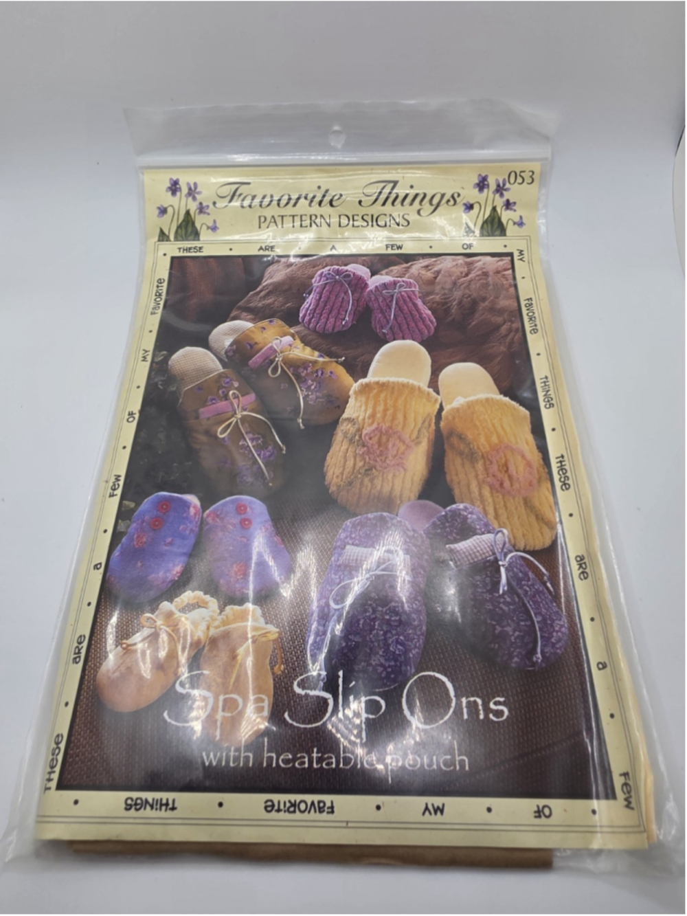Favorite Things Spa Slip Ons Pattern Heatable Pouch Slippers #053 Uncut 3 Sizes